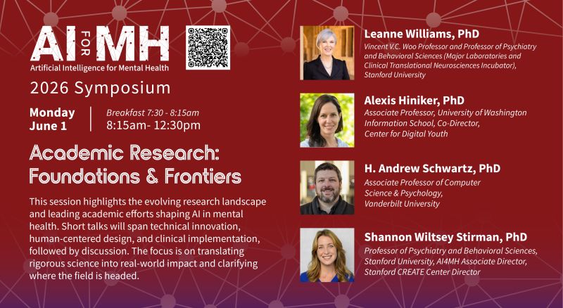 Alexis Hiniker presents UE Lab work at Stanford's 2026 AI for Mental Health Symposium
